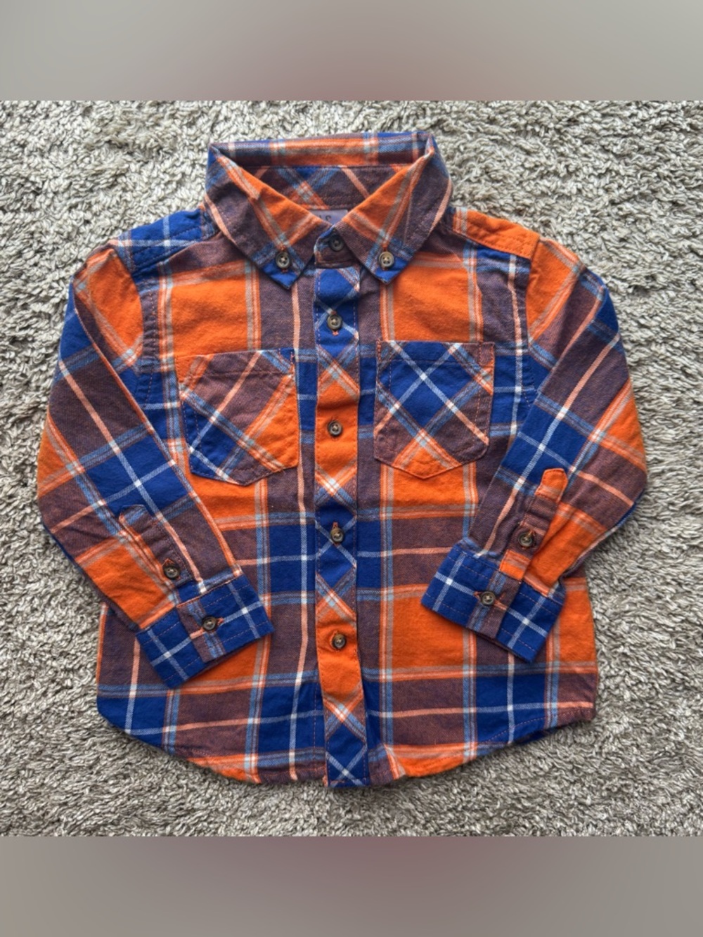 18M Falls Creek Kids Plaid Button Down Shirt Orange Blue